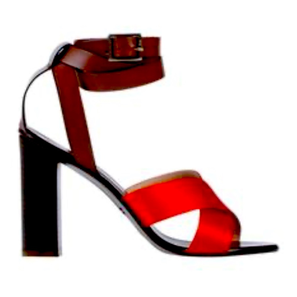 NIB Italian Red Satin & Brown Leather Wrap Around  4”  Sandals: EU Size: 39